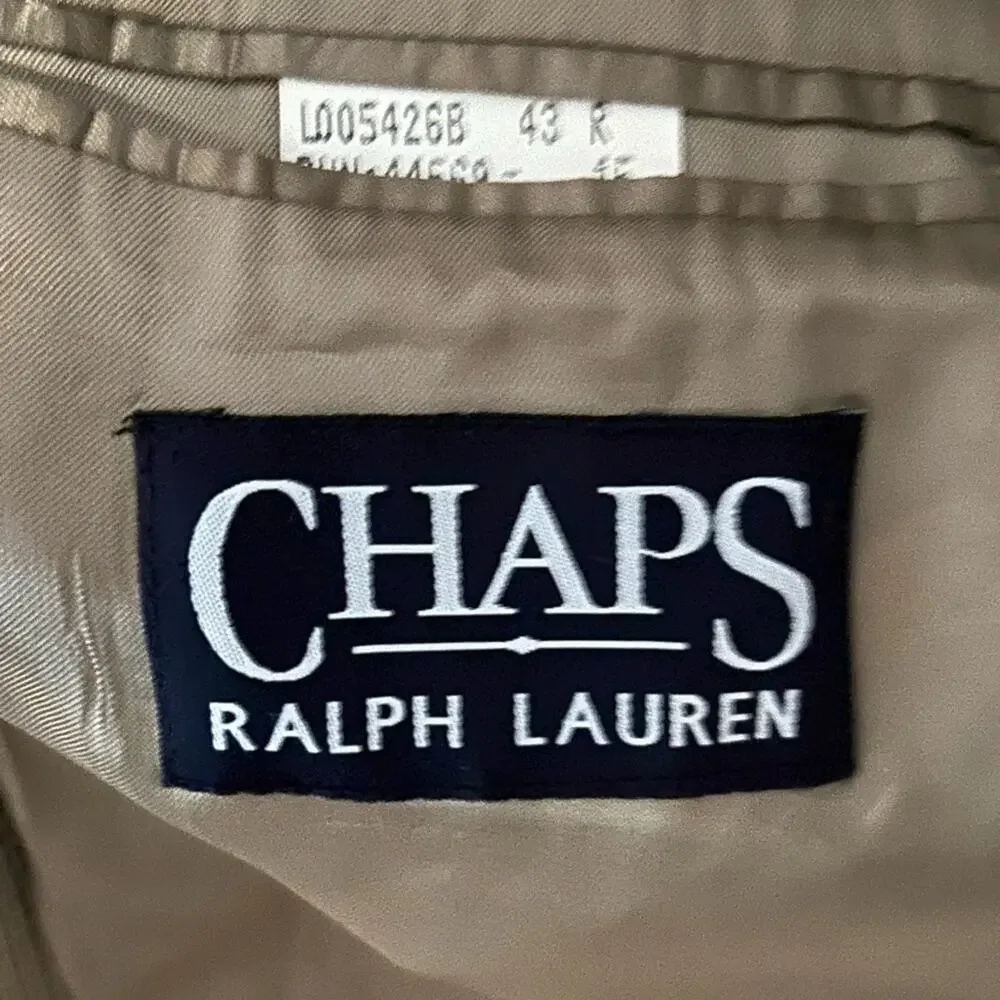 Chaps Ralph Lauren 100% wool sports coat blazer jacket tan plaid checked sz 43R